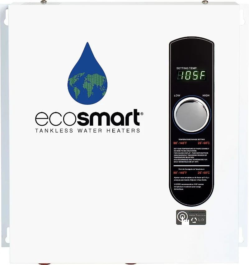 Ecosmart ECO 24 24 KW 240 Voltų Elektros Tankless Vandens Šildytuvas su Patentuota Savęs Reguliavimo Technologija, 17 x 17 x 3,5