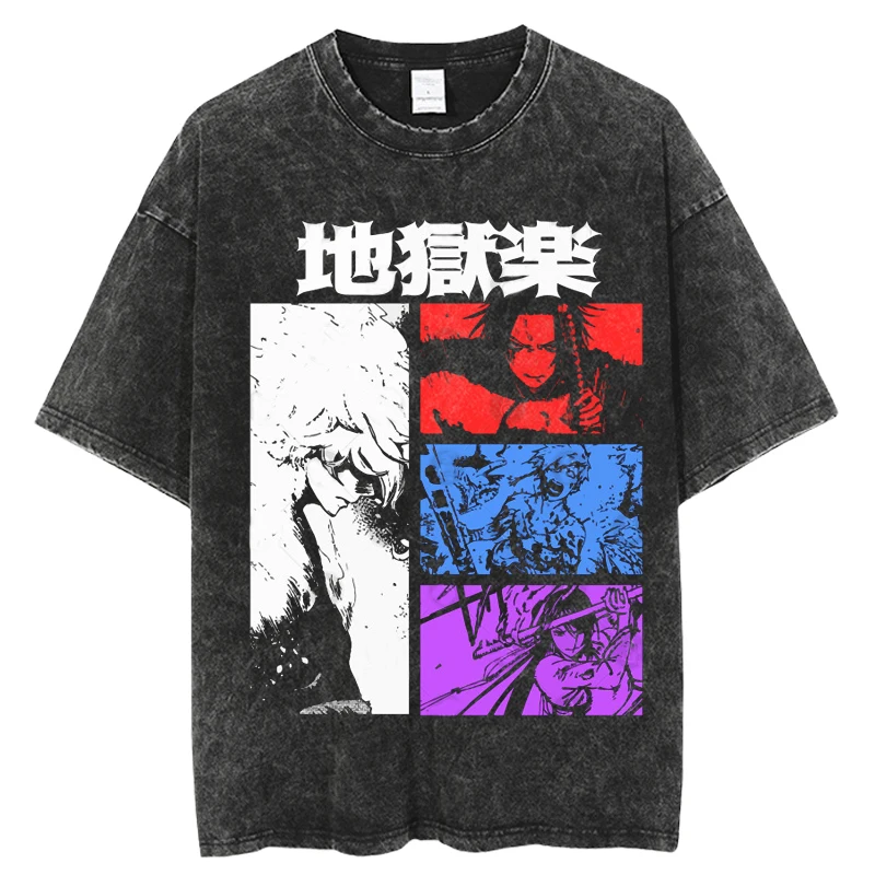 Vyrai Vintage Plauti T-Shirt Vyrai Anime Jigoku Vėžys T-Shirt Gabimaru Trumpomis Rankovėmis Viršūnes Hip-Hop Harajuku Negabaritinių Unisex Tees